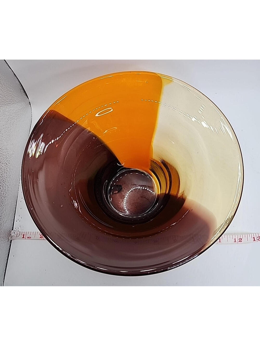 Large Vintage Teleflora Art Glass Bowl - Orange-Brown-Beige